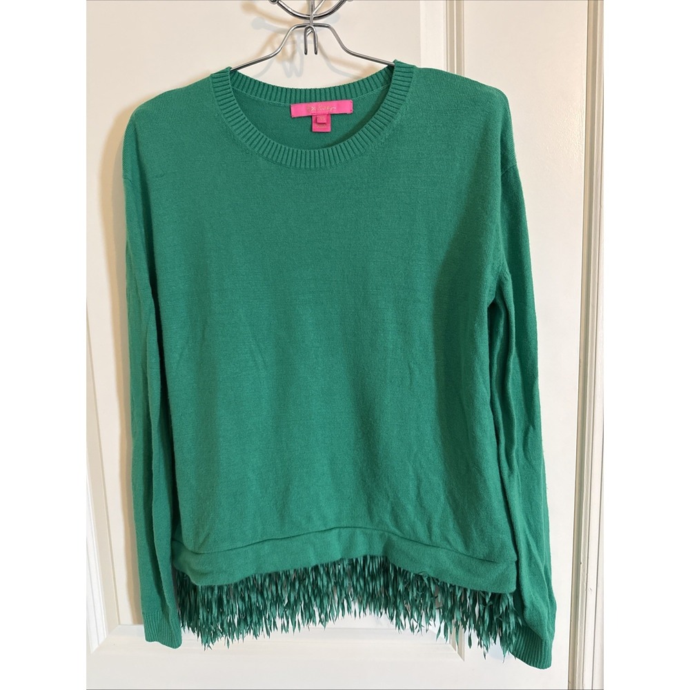 Women's Lilly Pulitzer Marguerite Front Cashmere Blend Sweater Emerald Green XS